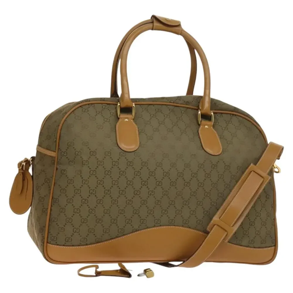 GUCCI GG Canvas Boston Bag Gold Beige